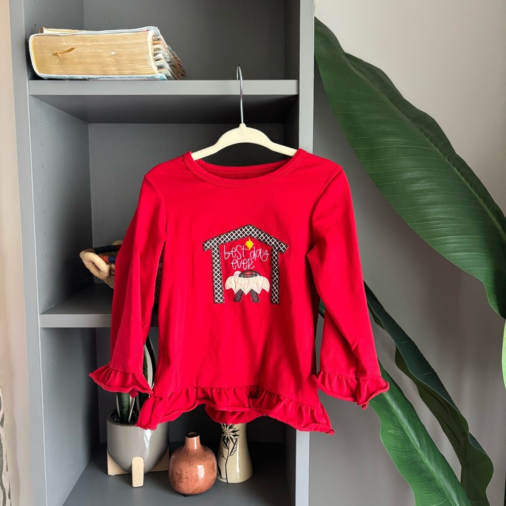 small shop “best day ever” embroidered nativity top